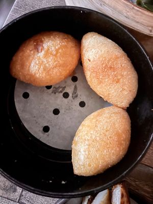 Ham Sui Gok Vegan (Fried Soft sweet Mochi stuffed with veggie, meatless ground pork made with soy protein)  at Iron Teapot Dim Sum in Culver City