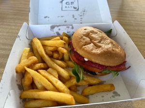 Plant Based Burger, sorry took a few bites without thinking  at GF EATS in Bellambi