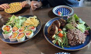 Rainbow wrap and hamburger plate, delicious and kid friendly food!  at Retro33 - 레트로33 in Yongin