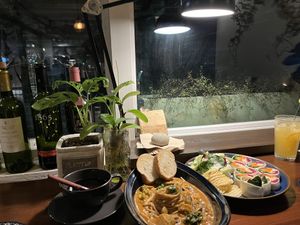 Rose pasta and rainbow wrap  at Retro33 - 레트로33 in Yongin