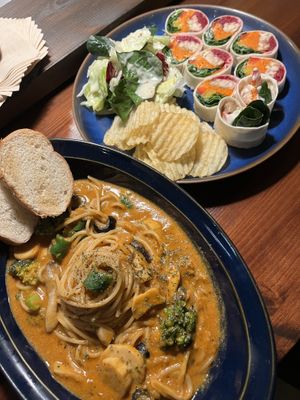 Rose pasta and rainbow wrap  at Retro33 - 레트로33 in Yongin