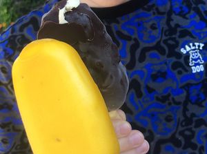 Mango and chocolate-almond icecream   at Ijsbaas in Margraten