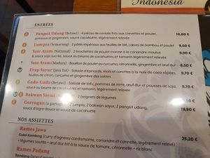 Menu at Restaurant Indonesia in Paris