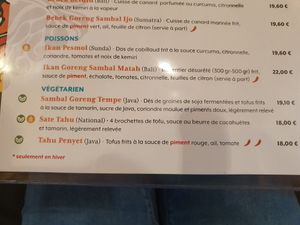 Menu at Restaurant Indonesia in Paris
