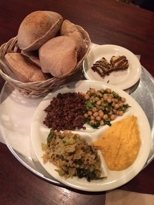 Sampler, chocolate baklava, pita at Neomonde Mediterranean in Raleigh