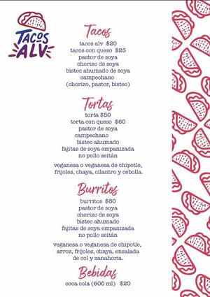 Menu, June 2022  at Tacos ALV  in Playa Del Carmen