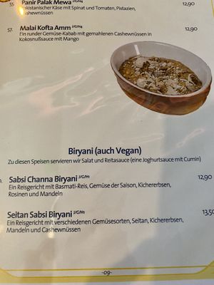 Vegan menu at New Balochistan in Hamburg
