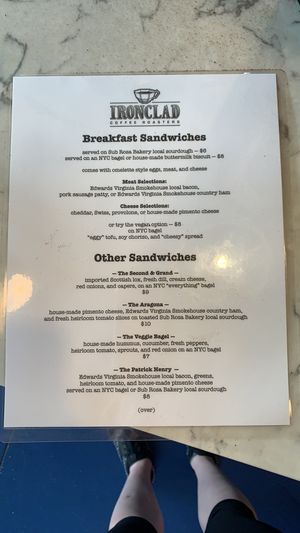 Menu at Ironclad Coffee Roasters in Richmond
