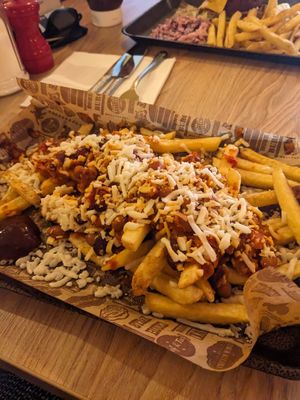 Cheesy chilli loaded chips (ve)  at m'Eating Point in Llangollen