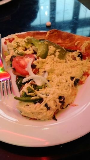 loaded veggie pizza with daiya! at Mellow Mushroom in Myrtle Beach