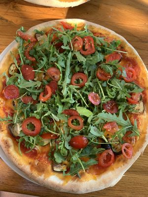 Vegan Pizza Meditariana (with vegan cheese)  at Gobja Hiška in Zuzemberk