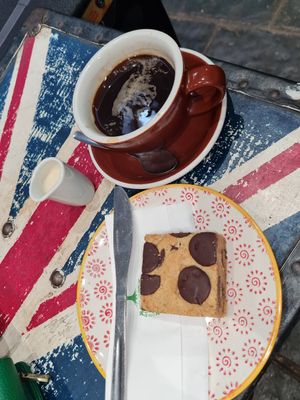 Vegan peanut butter blondie, coffee with oat milk at Wyndenwell in Bamburgh