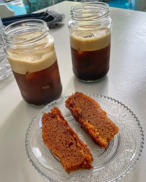 Freddo espresso & orange cake  at Gemma Naxian Bar in Naxos