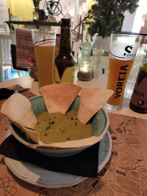 Asked for a vegan appetizer to share and got a guacamole dip with some pita’s   at Gemma Naxian Bar in Naxos