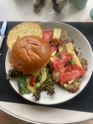 Delicious breakfast ‘omelette’ that is made with chickpea flower so is vegan.   at Gemma Naxian Bar in Naxos