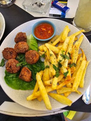 Meatballs and Naxos Potatoes at Gemma Naxian Bar in Naxos