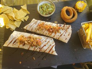 Enchiladas filled with cauliflower and chickpeas at Casino da Ursa in Zambujeira Do Mar