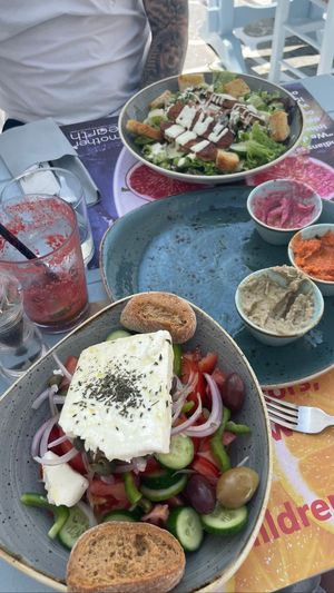 Greek salad and Cesar salad   at Mother Earth in Mykonos