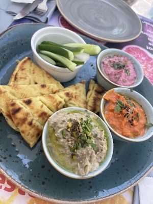 Trio of hummus   at Mother Earth in Mykonos