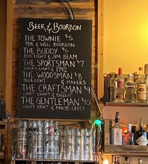 Beer & bourbon menu  at Bitters & Bones in Saranac Lake