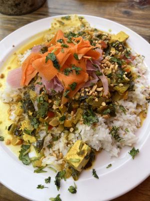 Curry tofu dish (kinda bland)  at Bitters & Bones in Saranac Lake