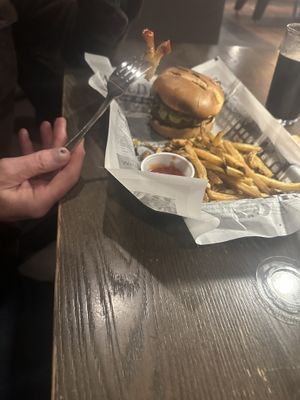 Jamaican burger  at Bitters & Bones in Saranac Lake