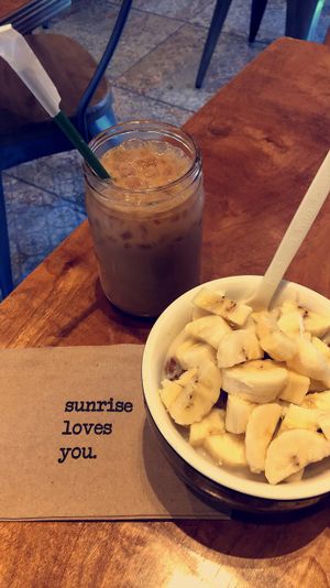 Featuring the Granola for Happy Tummy with almond milk and a hazelnut almond milk iced latte! at Sunrise Coffee in Las Vegas