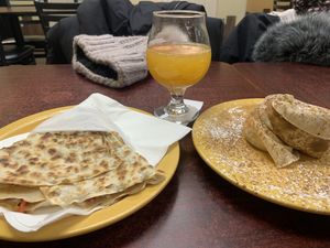 Veggie and Nutella banana with a mimosa   at The Crepery in Fairbanks