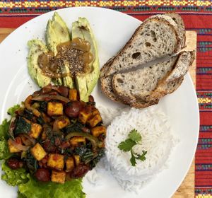 Piloy Scramble- breakfast  at Samsara's Garden in San Marcos La Laguna