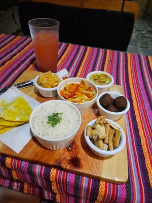 Plato del día insípido. at Samsara's Garden in San Marcos La Laguna