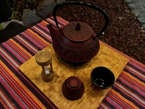 Tea comes in a cup or a teapot  at Samsara's Garden in San Marcos La Laguna