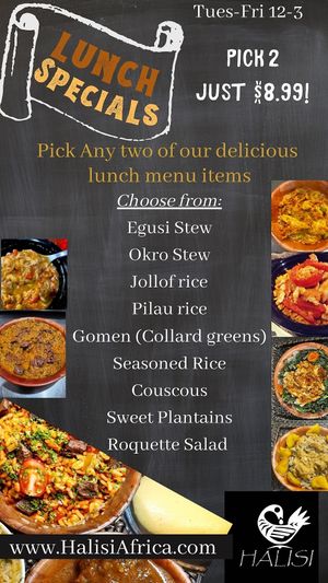 ongoing lunch special
 at Halisi Africa in Tallahassee