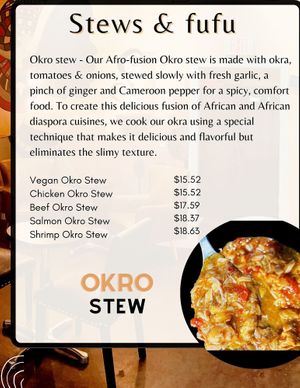 Okra stew with jackfruit and/or organic baby Bella mushrooms  at Halisi Africa in Tallahassee