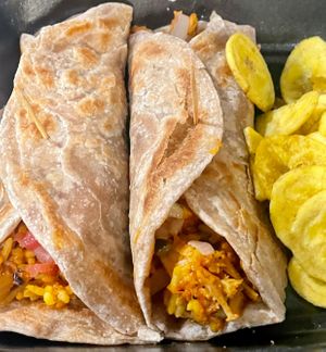 Mkate wrap and plantain chips  at Halisi Africa in Tallahassee