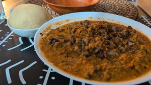 Mushroom egusi stew with fufu at Halisi Africa in Tallahassee