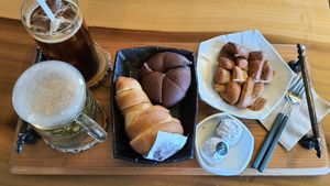 sweet bakery items and drinks at Dolmen Bakery - 돌멘베이커리 in Sinjeong