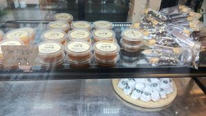 display of fridge with jam and sweet treats at Dolmen Bakery - 돌멘베이커리 in Sinjeong