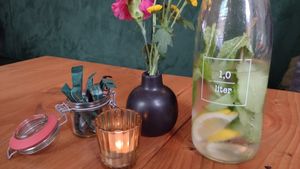 Carafe of water with mint and lemon at Lisa's Deli in Zwolle