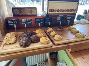 Cookies. The choco chip and matcha cookies are very tasty: buttery and not too sweet. at Lisa's Deli in Zwolle