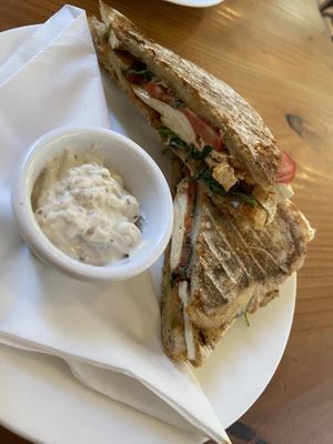 Caprese sandwich with tofu: tasty but slightly sweet  at Lisa's Deli in Zwolle