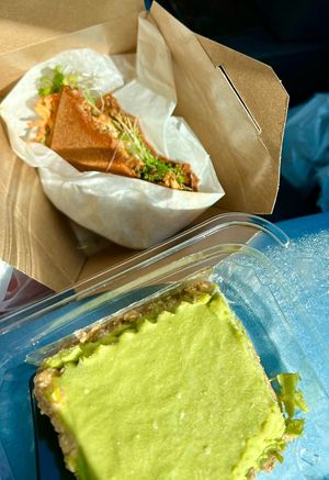 Better Than Tuna Sandwich and Key Lime Pie with oat-date crust and avocado-key lime filling😻  at The Garden Kitchen in Houston