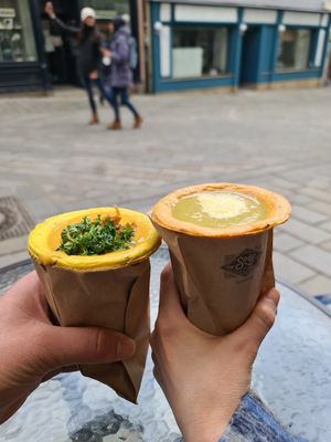 One cup tasted like turmeric, the other one like  🍅 at Soup Culture in Bratislava