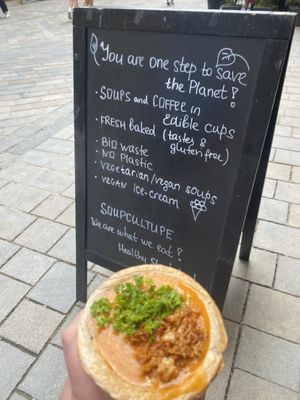 Vegan tomato and mushroom soup  at Soup Culture in Bratislava