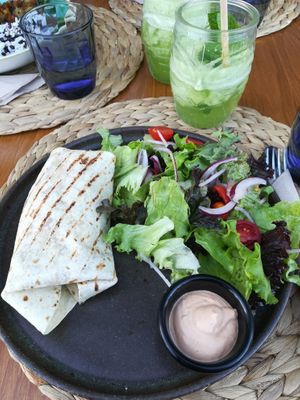 Vegan burrito with black beans and tofu scramble  at Mogno in Olhao