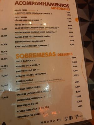 Menu at Mogno in Olhao