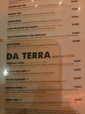 Menu at Mogno in Olhao