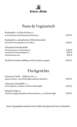 Vegane Option Hauptspeisen at Klützer Mühle in Kluetz