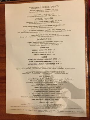 Menu, summer 2023  at Yorkshire Bridge Inn in Hope Valley