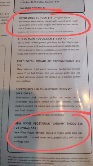 Vegan entrees at Light The Lamp Brewery in Grayslake