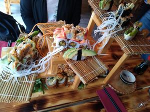 Vegan sushi for two. Note the raspberry and kiwi sushi! at Lôc Vegan in Mainz